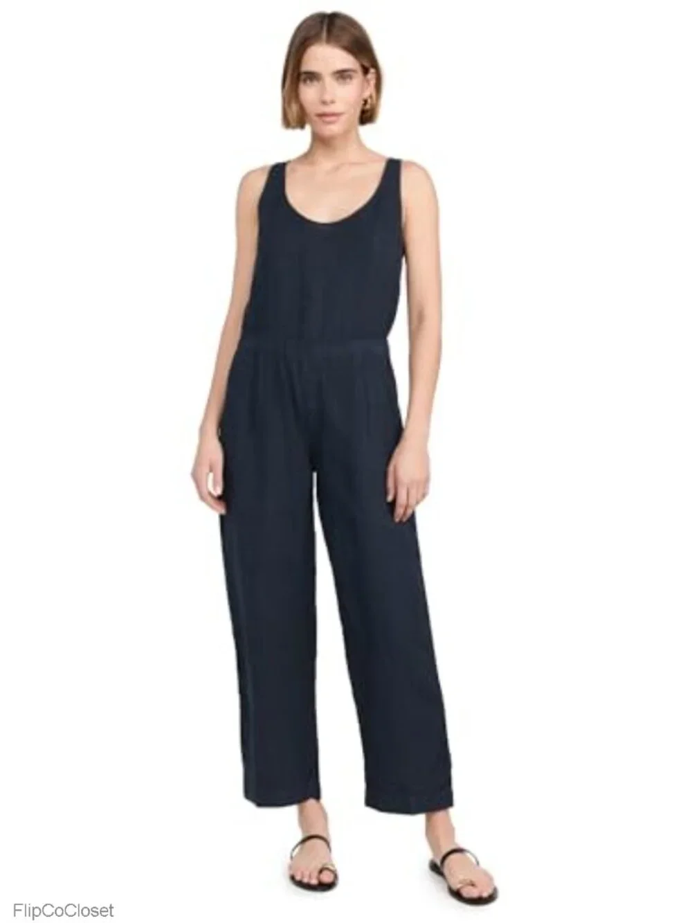 Linen Woven Jumpsuit with Pockets, Sleeveless, Relaxed Fit